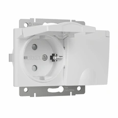 Изображение Розетка двойная влагозащищенная с заземлением с крышками и шторками (белый глянцевый) W1172201