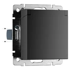 Изображение Розетка влагозащищенная с заземлением с крышкой и шторками IP44 (черный матовый) W1171208
